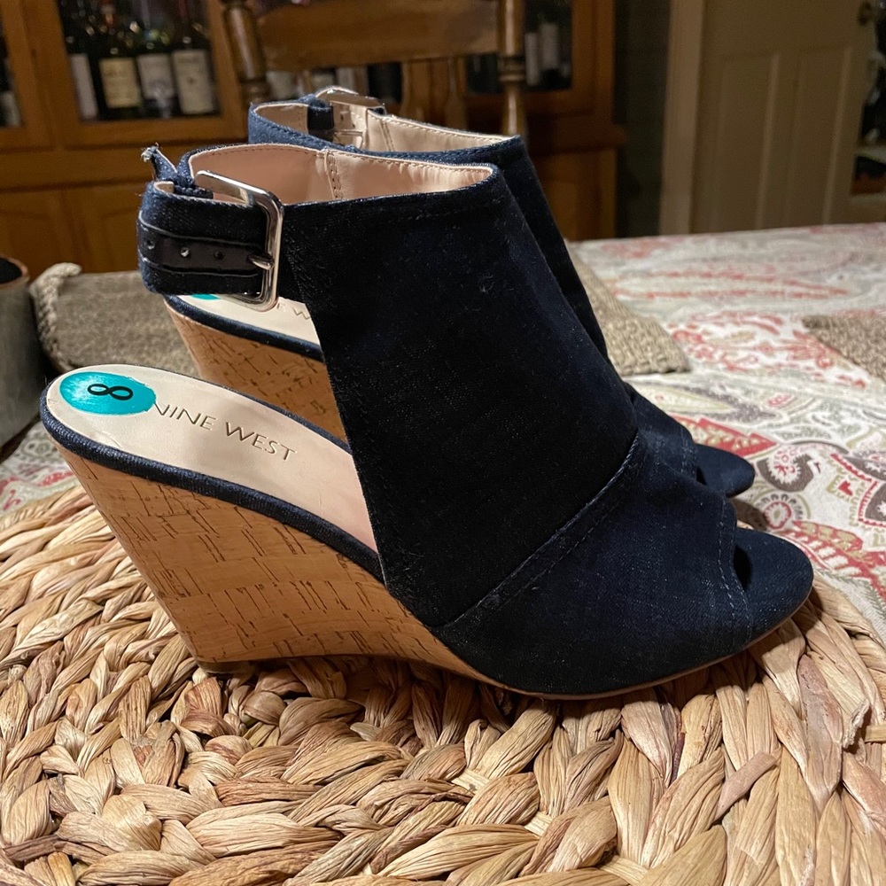 Navy Blue Open Toed Wedges